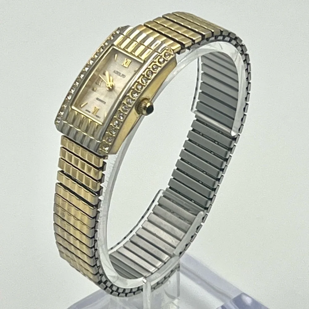 Vintage Adolfo Petite Gold tone and Crystals Ladies Watch Working